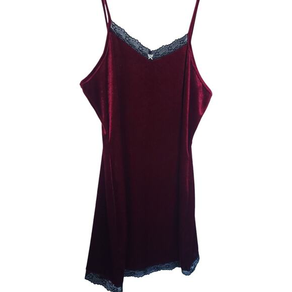 Burgundy Velvet XL Slip Dress Lace Trim Vampire Goth Whimsigoth Baddie Edgy - Picture 5 of 10